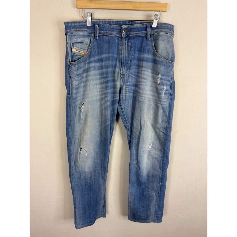 Diesel Krayver Regular Slim-Carrot Blue‎ Distressed Stretch Jeans W32 L32